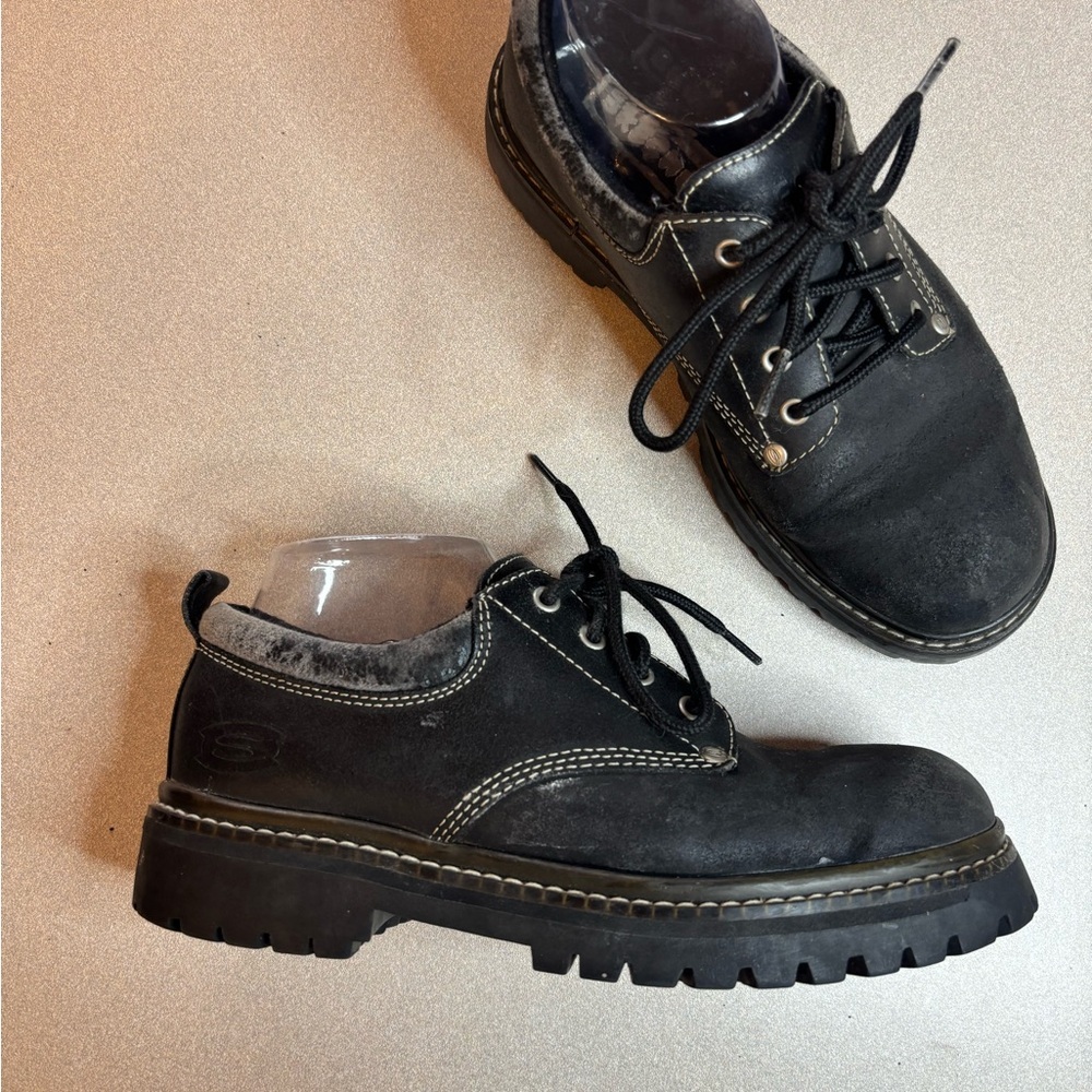 Y2K Skechers Black Lace-Up Lug Sole Oxford Shoes